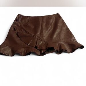 Lulus “She’s Thriving” Burgundy Ruffled Vegan Leather Mini Skirt